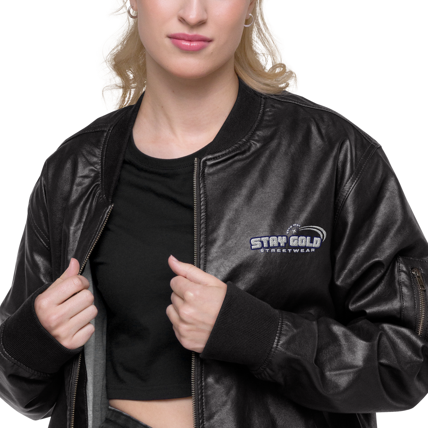 Stay Gold Leather Bomber Jacket
