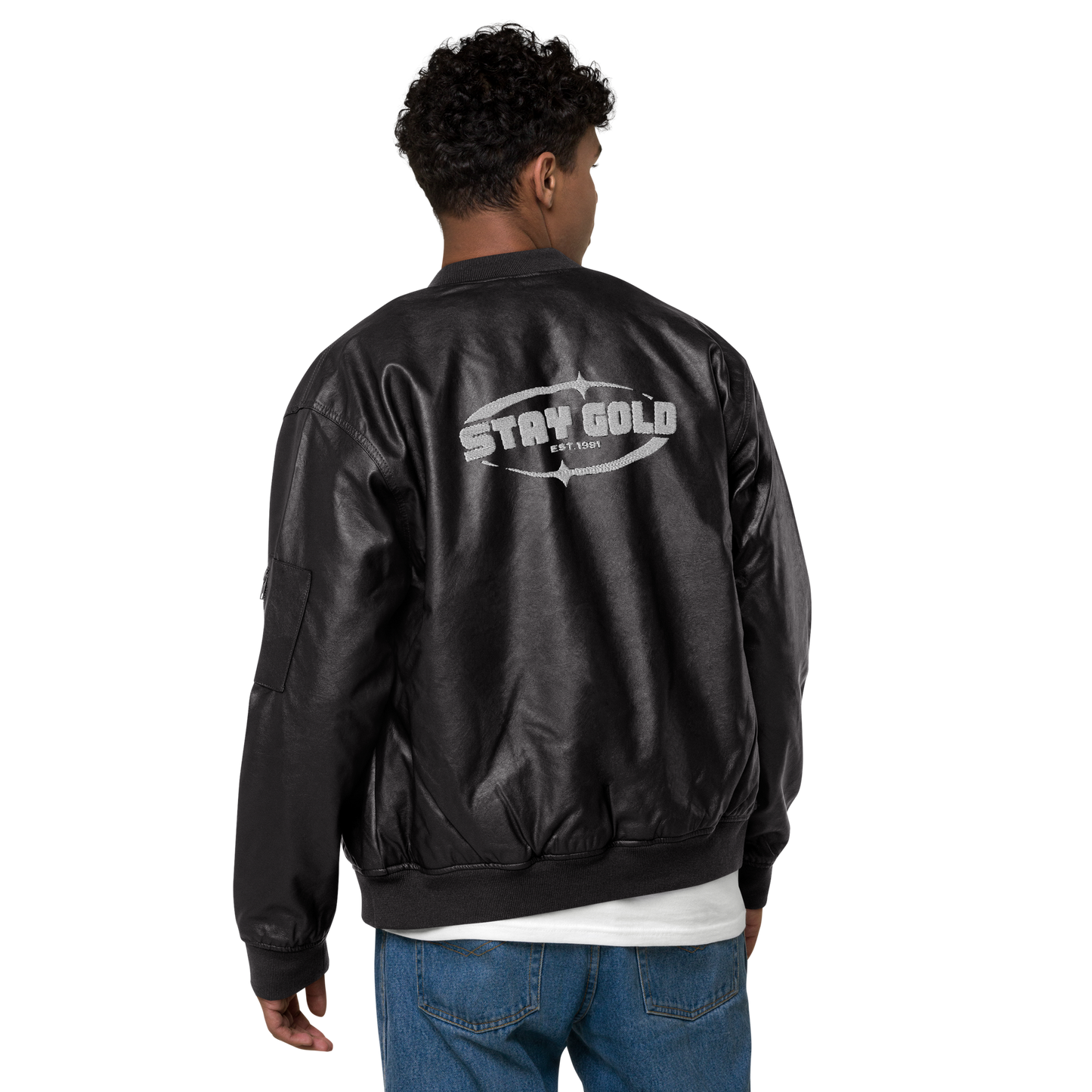 Stay Gold Leather Bomber Jacket