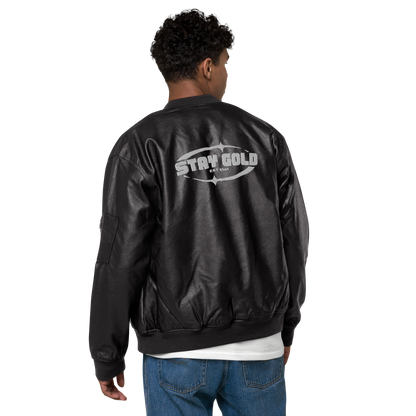 Stay Gold Leather Bomber Jacket