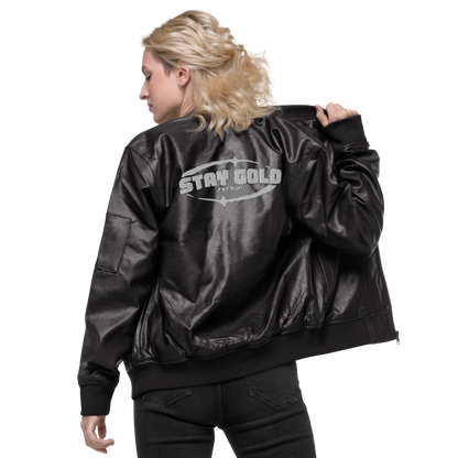 Stay Gold Leather Bomber Jacket