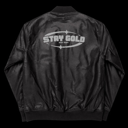 Stay Gold Leather Bomber Jacket