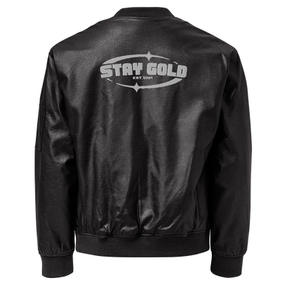 Stay Gold Leather Bomber Jacket