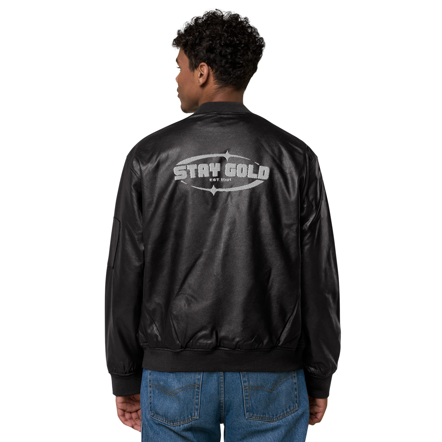 Stay Gold Leather Bomber Jacket