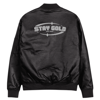 Stay Gold Leather Bomber Jacket