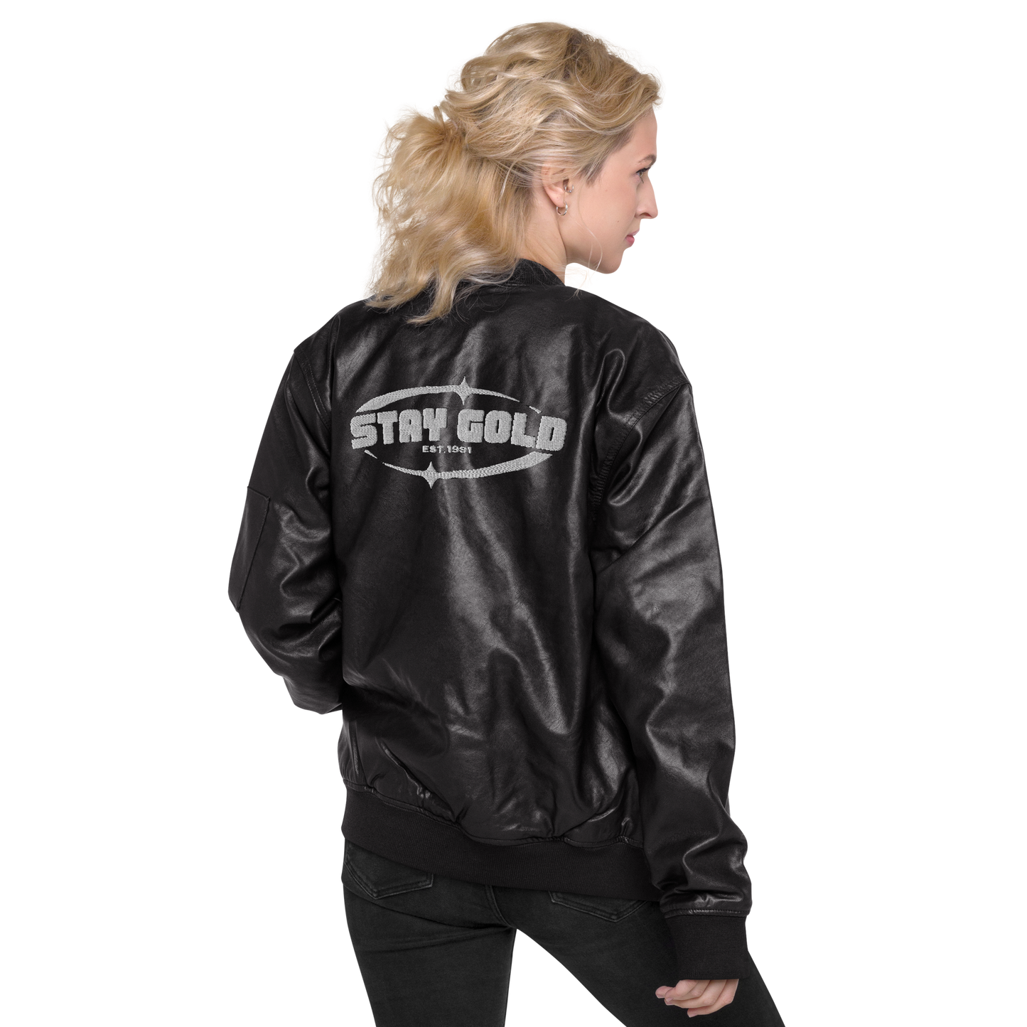 Stay Gold Leather Bomber Jacket