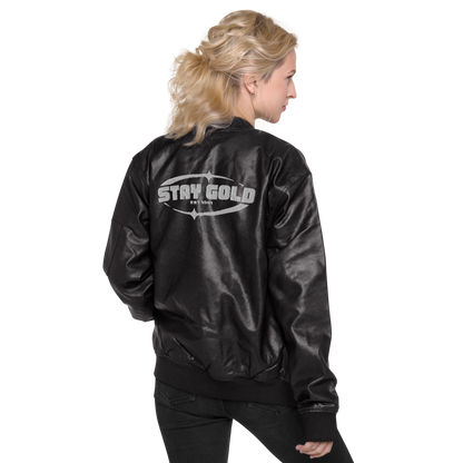 Stay Gold Leather Bomber Jacket