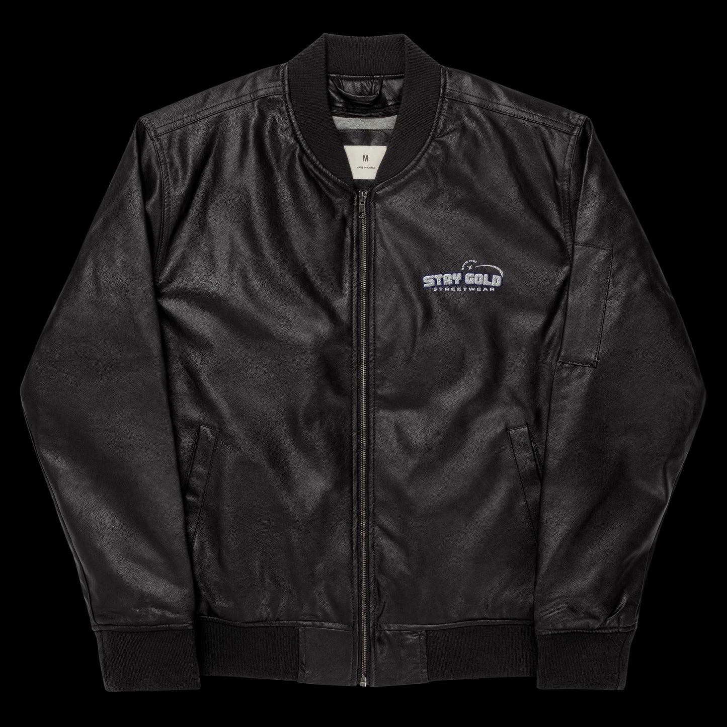 Stay Gold Leather Bomber Jacket