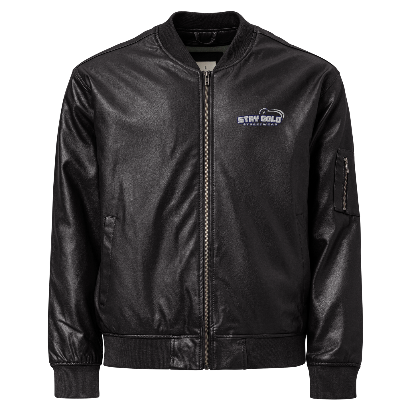 Stay Gold Leather Bomber Jacket