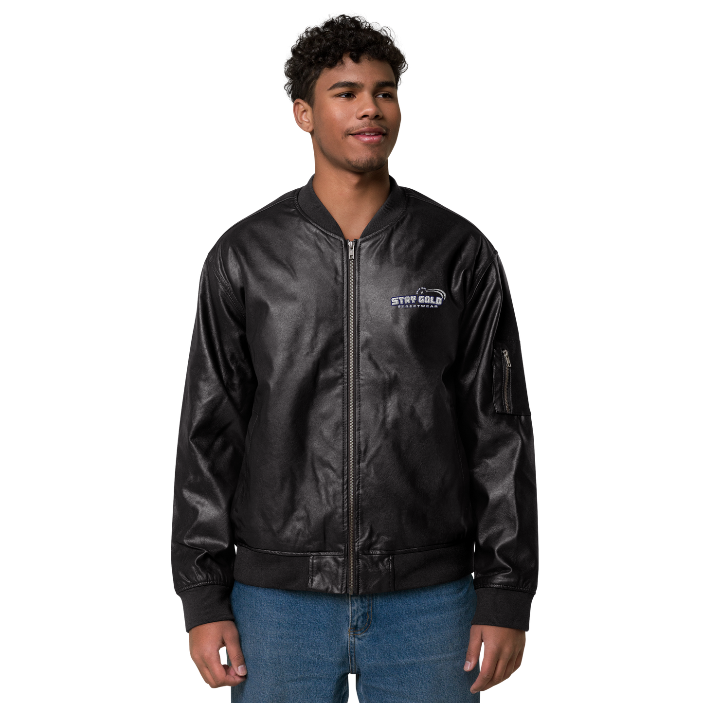 Stay Gold Leather Bomber Jacket