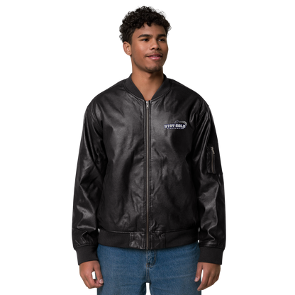 Stay Gold Leather Bomber Jacket