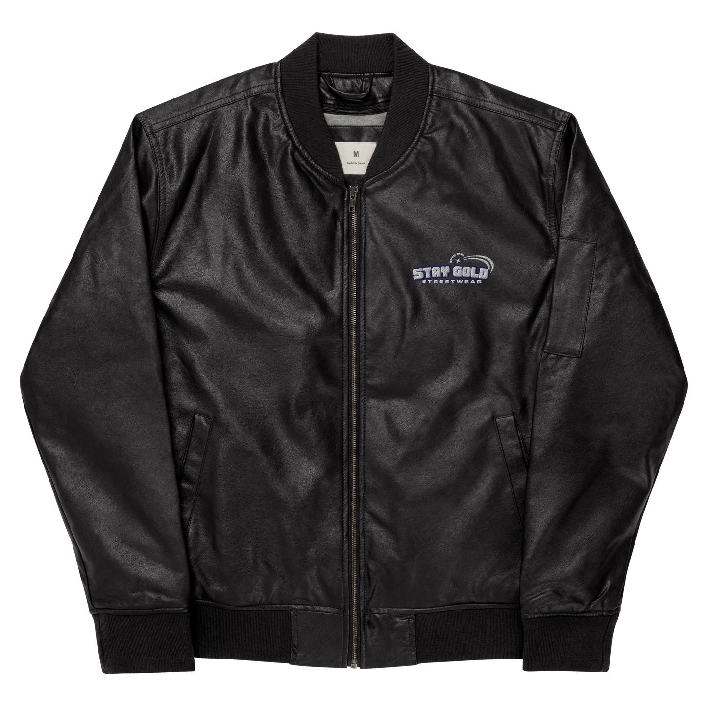 Stay Gold Leather Bomber Jacket