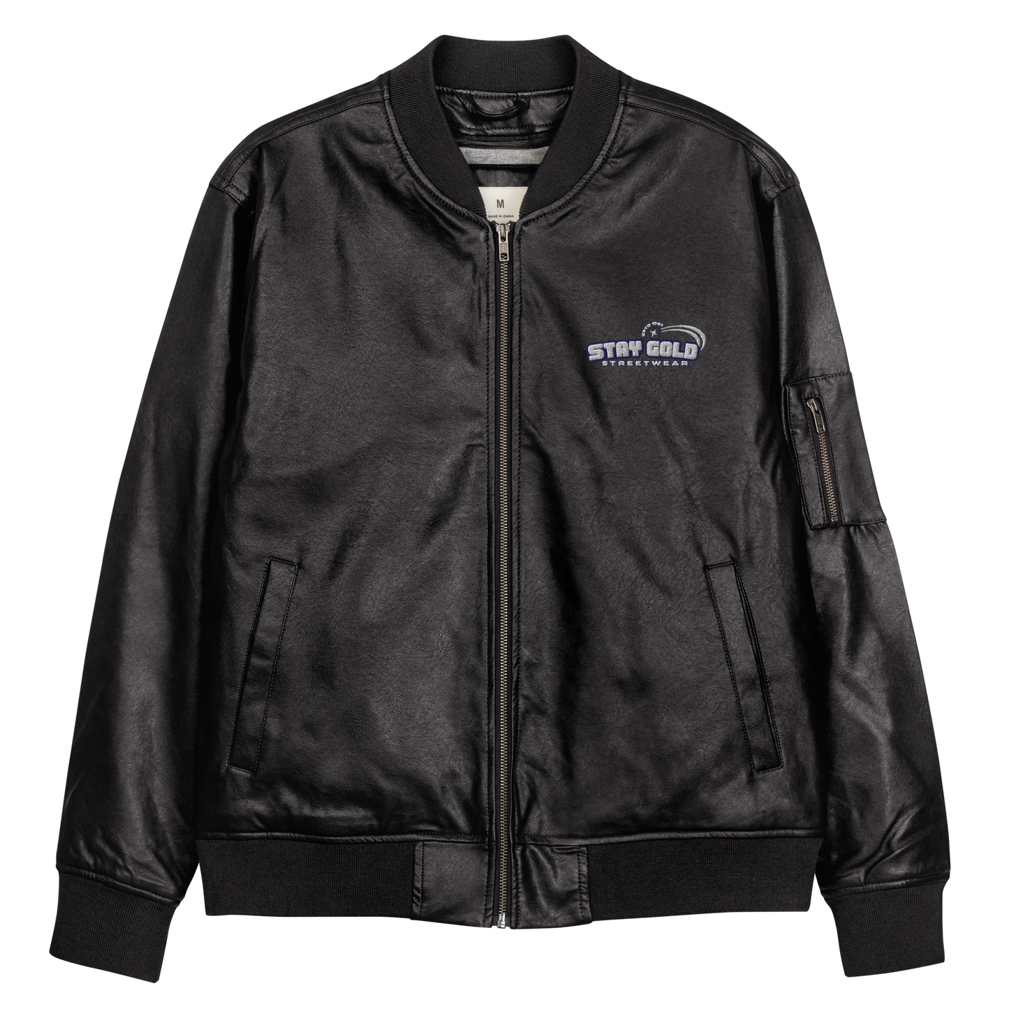 Stay Gold Leather Bomber Jacket