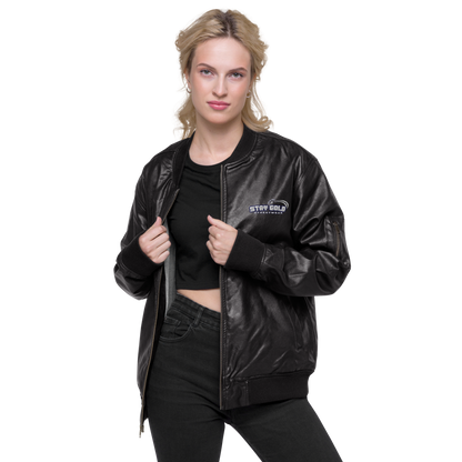 Stay Gold Leather Bomber Jacket