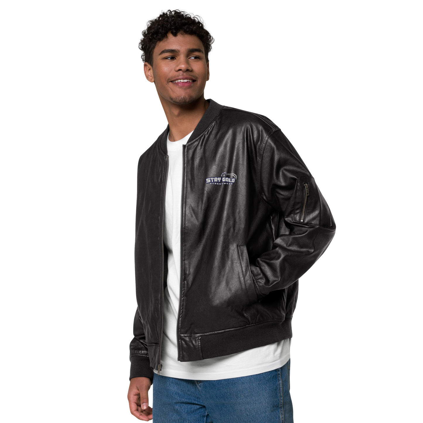 Stay Gold Leather Bomber Jacket