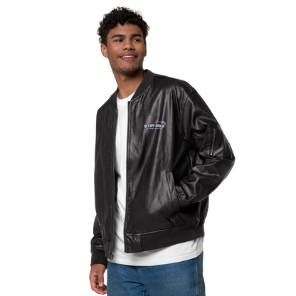 Stay Gold Leather Bomber Jacket