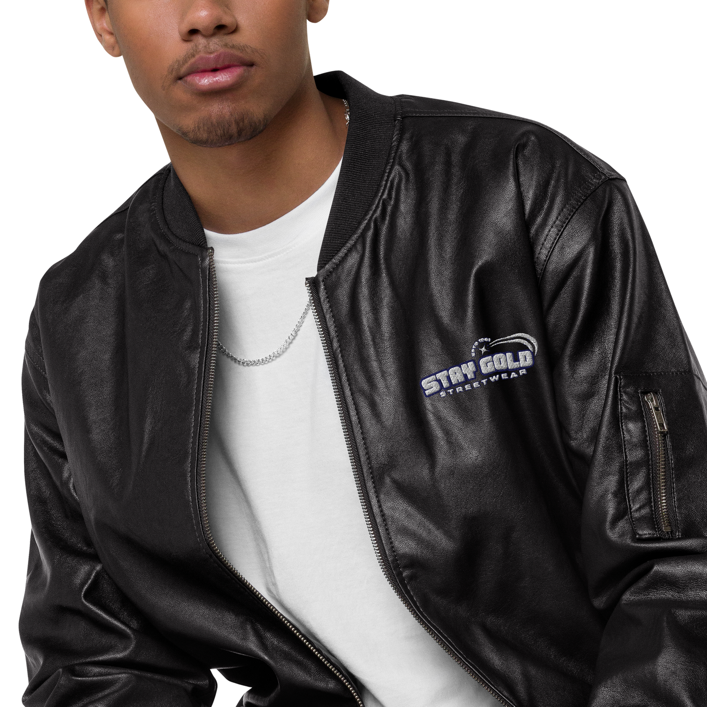 Stay Gold Leather Bomber Jacket