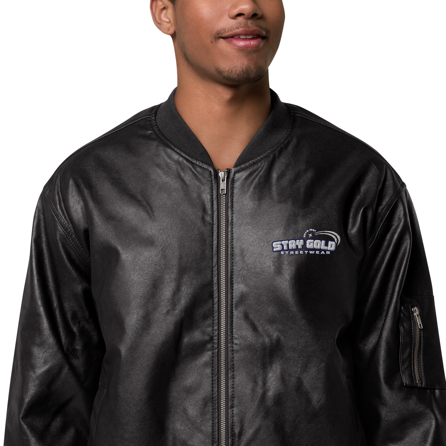 Stay Gold Leather Bomber Jacket