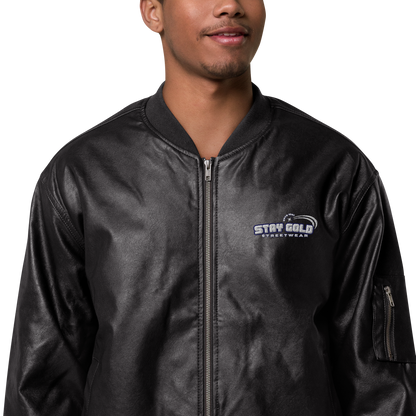 Stay Gold Leather Bomber Jacket