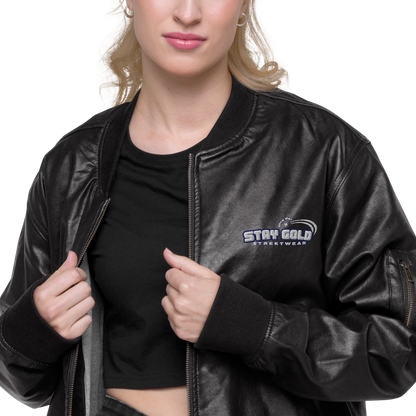Stay Gold Leather Bomber Jacket